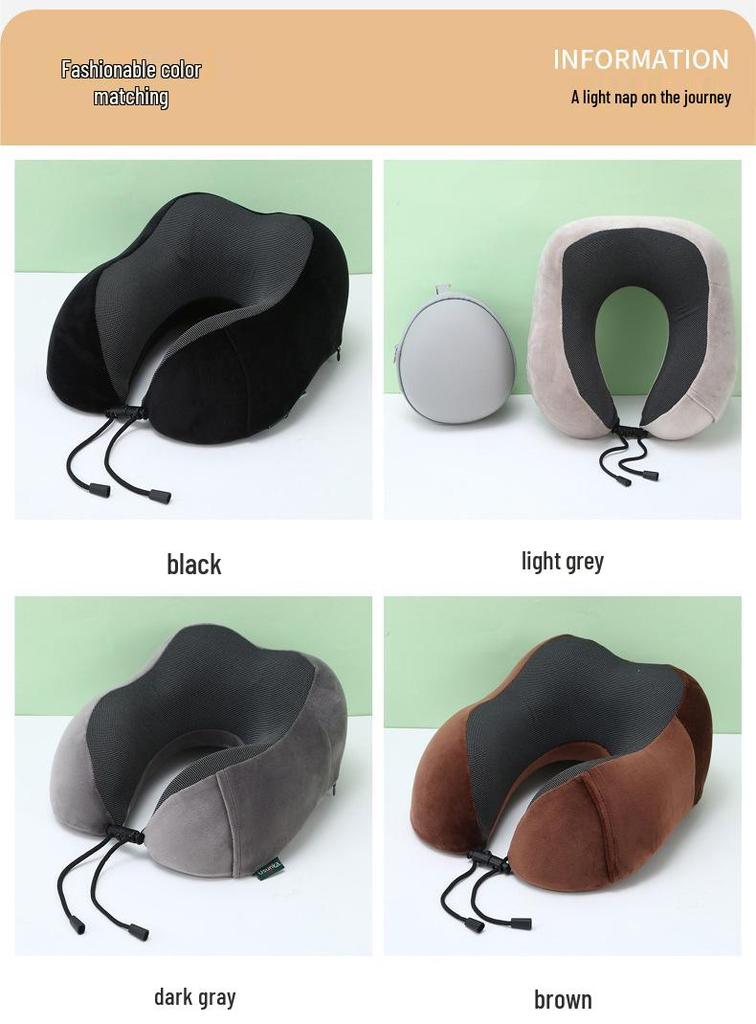 U-Shaped Memory Foam Neck Pillow with Buckle Design - Solid Color, Slow Rebound, Foldable for Office Naps