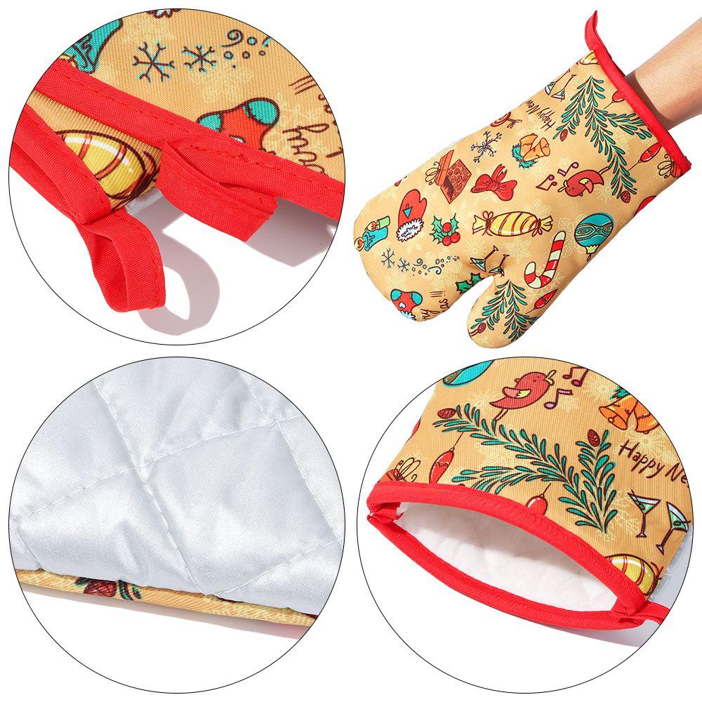 2pcs/set Christmas Baking Santa Claus Kitchen Mat Anti-Hot Pad Microwave Gloves Oven Mitts