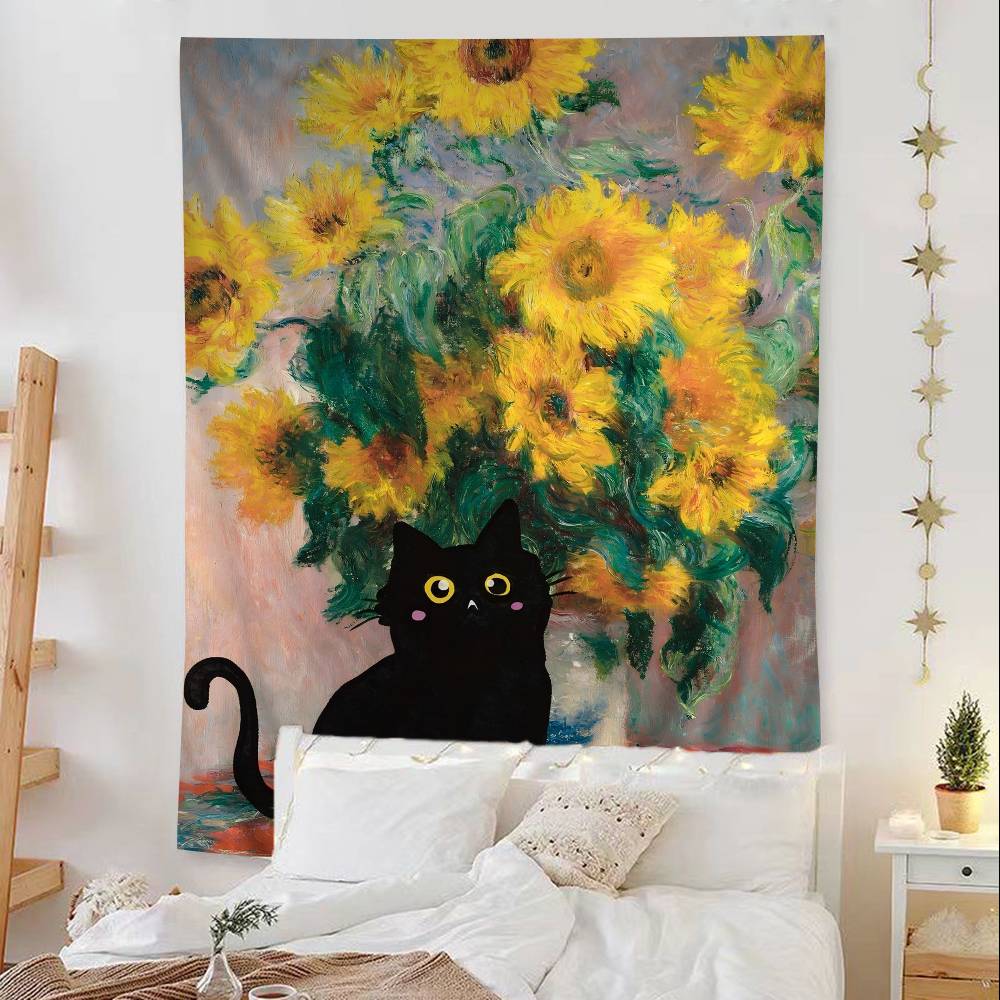 Black Cat Van Gogh Hippie Wall Hanging Tapestries Bohemian Wall Tapestries Mandala INS Home Decor