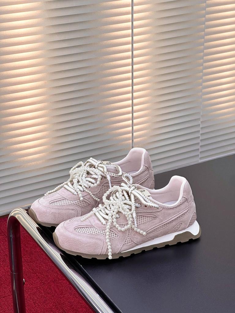 Retro Casual Shoes Mesh Leather German Training Shoes Women's 2025 Spring New Breathable Pearl Casual Fashion Forrest Gump Shoes