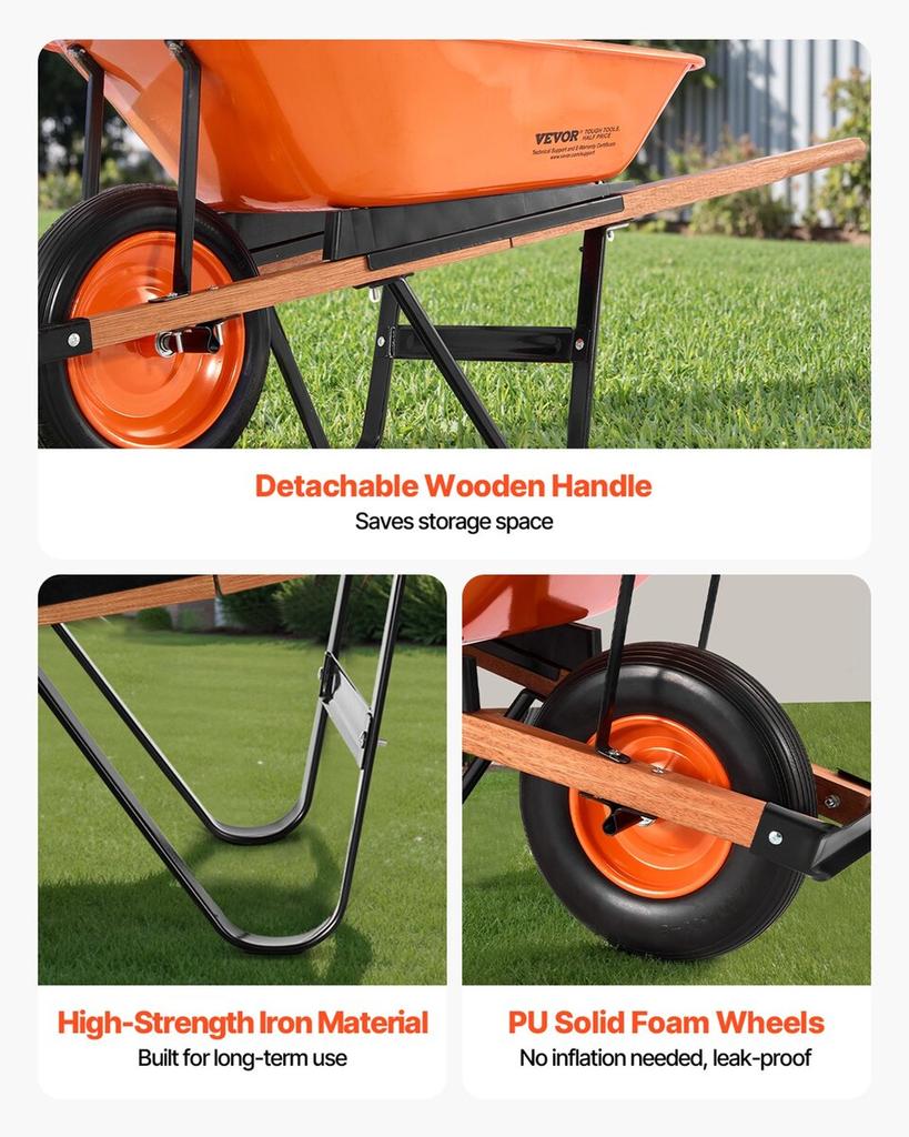 Wheelbarrow Cart One Wheel Garden Dump Cart 330 lbs Yard Utility Cart