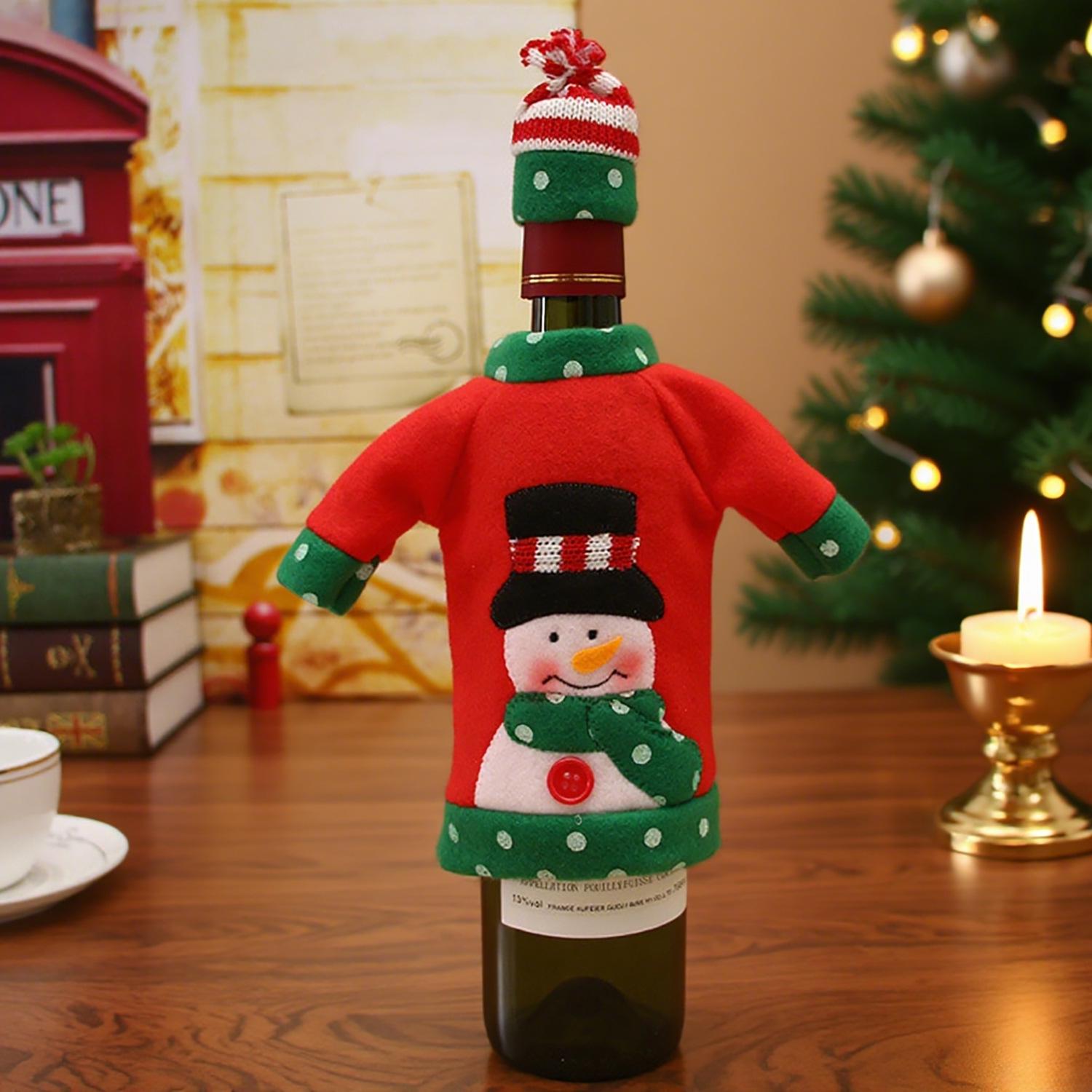 

Cartoon Santa Claus Embroidered Wine Bottle and Cutlery Cover Set - Christmas Decorations