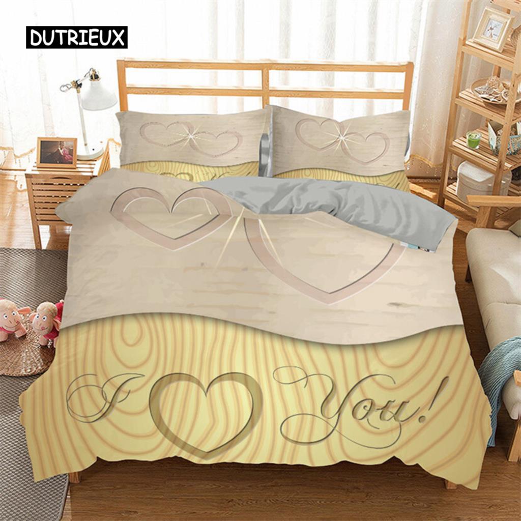 3D Love Heart Duvet Cover Microfiber Romantic Love Affection Theme Bedding Set King Full For Kids Teen Valentines Day Room Decor