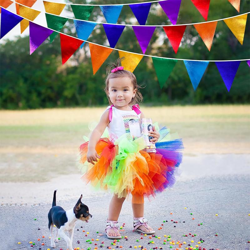WTEMPO DIY Bunte Dreiecksflaggen Wimpelketten für Festliche Karneval Weihnachten Geburtstag Hochzeit Halloween Feiertage Innen Außen Partyzubehör