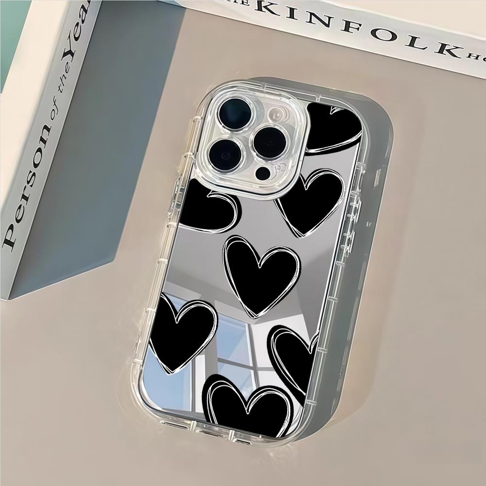 Phone Case For iPhone 17 16 15 14 13 12 11 Pro Max XS X XR 7 8 Plus Make Up Mirror Shockproof Soft Popular Cute Love Heart Cover