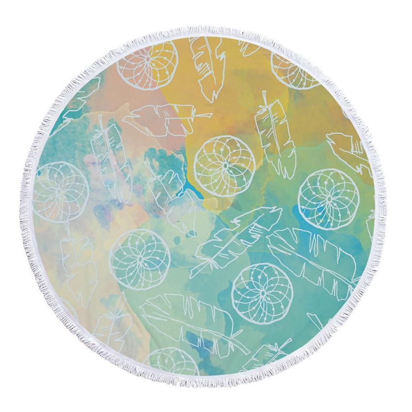 Prosop de Plajă Rotund din Microfibră Boho Dreamcatcher Prosoape Groase pentru Duș Baie Covoraș de Plajă de Vară 550g cu Ciucuri