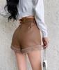 Women's Coffee Ruffled Winter Lamb Wool High-Waist Wide-Leg Retro Booty Shorts