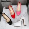 Damen Klobige High Heels Sexy Plateau Pumps Lackleder Miss Heels Drag Queen Trans Queer Party Ball Schwarze Schuhe Große Größe 44