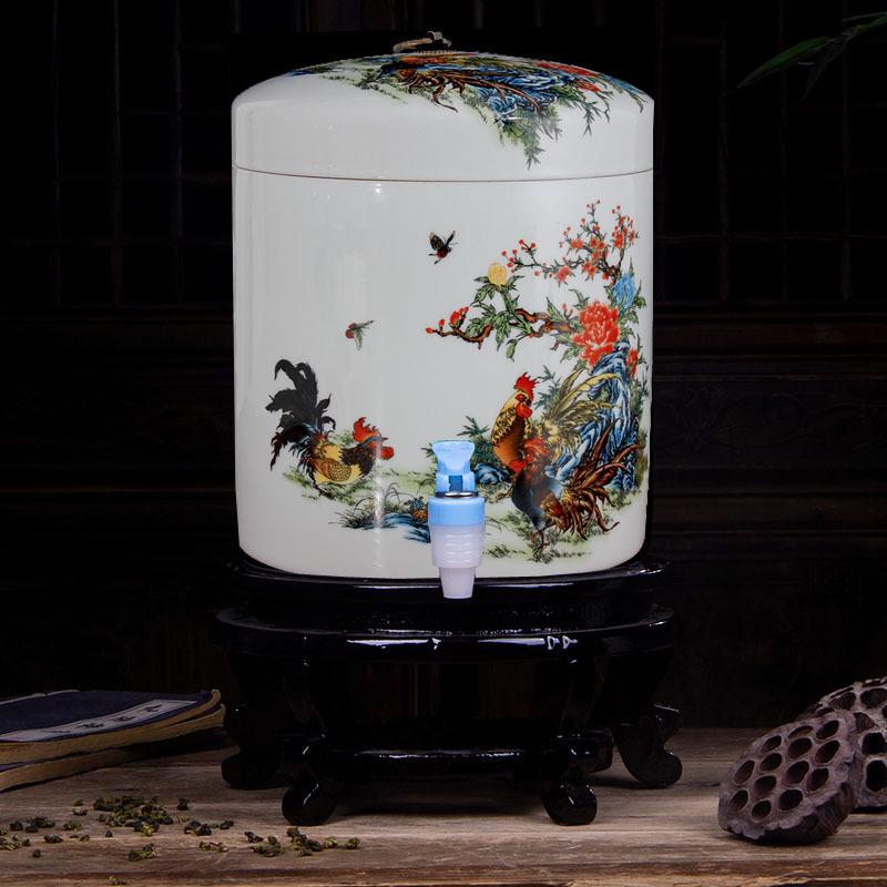 Large Ceramic Filtered Water Dispenser with Faucet and Lid