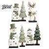 Indoor Festive Atmosphere Props 7Pcs Christmas Snowman Tree Reindeer Figurines 2D Wooden Tiered Tray Elk Decor Decor Rustic Farmhouse Tabletop