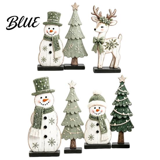 Indoor Festive Atmosphere Props 7Pcs Christmas Snowman Tree Reindeer Figurines 2D Wooden Tiered Tray Elk Decor Decor Rustic Farmhouse Tabletop
