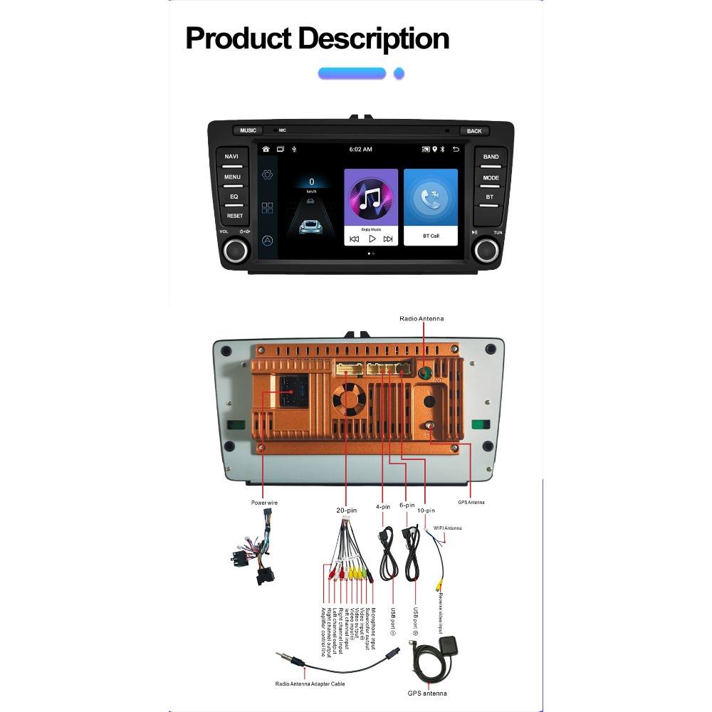8 tommer Bilradio Android for Skoda Octavia 2 A5 2004-2013 Auto Multimedia Stereo Navigasjon 1+32GB