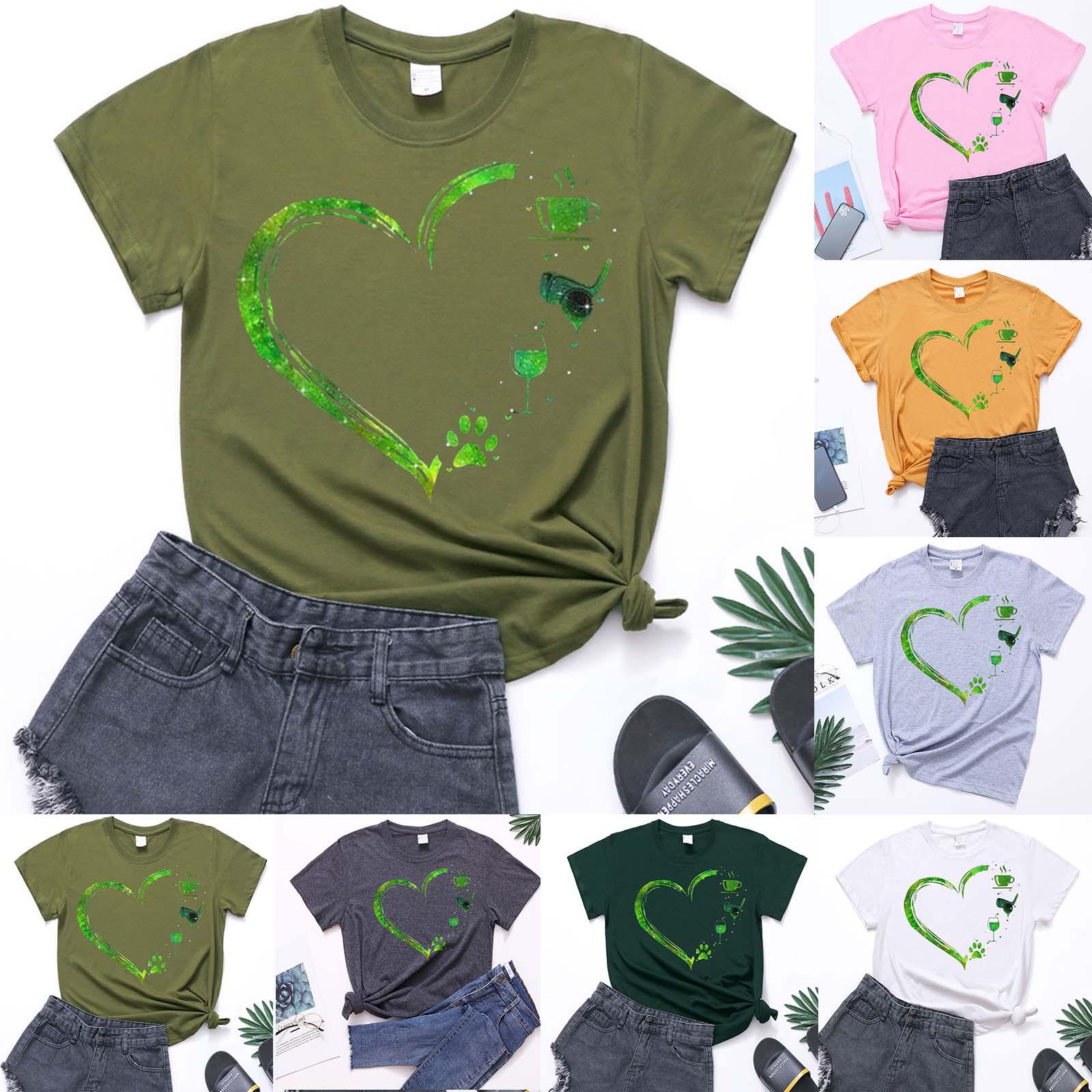 

улица. Женская милая летняя свободная рубашка с короткими рукавами и круглым вырезом в стиле ретро на День Святого Патрика, с короткими рукавами и круглым вырезом спереди