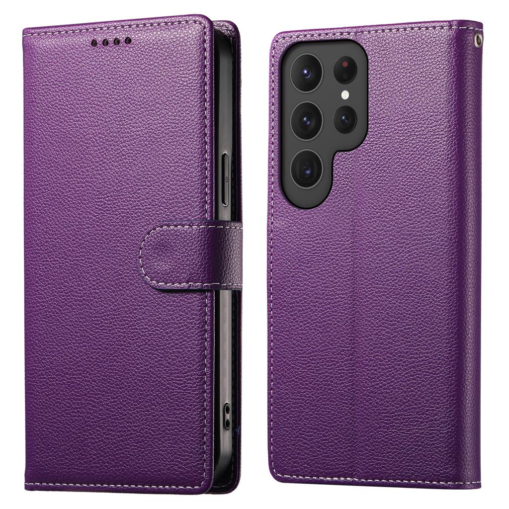 DF-012 For Samsung Galaxy S24 Ultra Case Litchi Texture Leather Wallet Stand Phone Cover