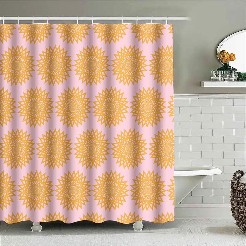 Sunflower Mandala Shower Curtain Pink Yellow Floral Design For Bathroom Decor Polyester Waterproof Bath Rug Liner With Hooks Set