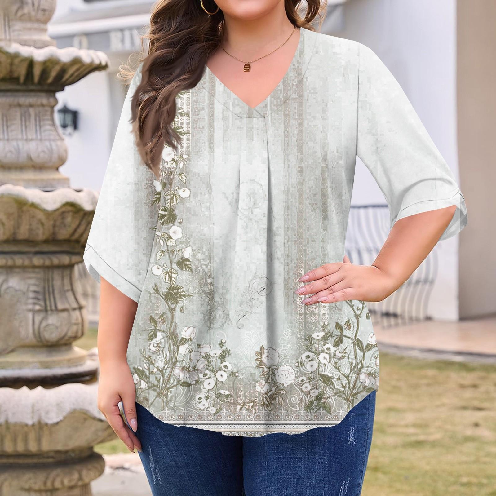 

Женская модная блузка большого размера с принтом, V-образным вырезом и рукавом три четверти XL