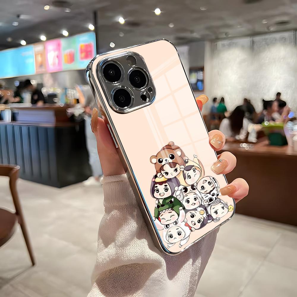 K-Kpop E-EXO Phone Case For IPhone 17 Pro Max 15 Pro 16 14 Plus 12 13 Mini 11 Pro Shockproof Electroplated Glass Cover iPhone17 Pro Max