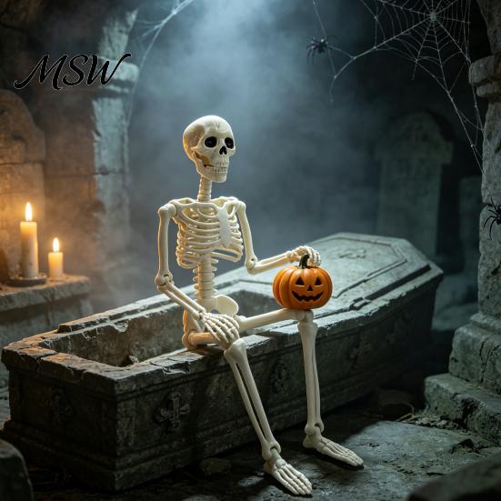Posable Skeleton Prop for Haunted House Halloween Decoration, 3Ft Life Size Full Body Human Bone, Realistic Standing Horror Atmosphere with