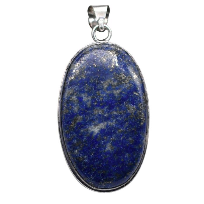 Lapis Lazuli Natural Gemstone Antique Silver Plated Pendant 2.25" J 785