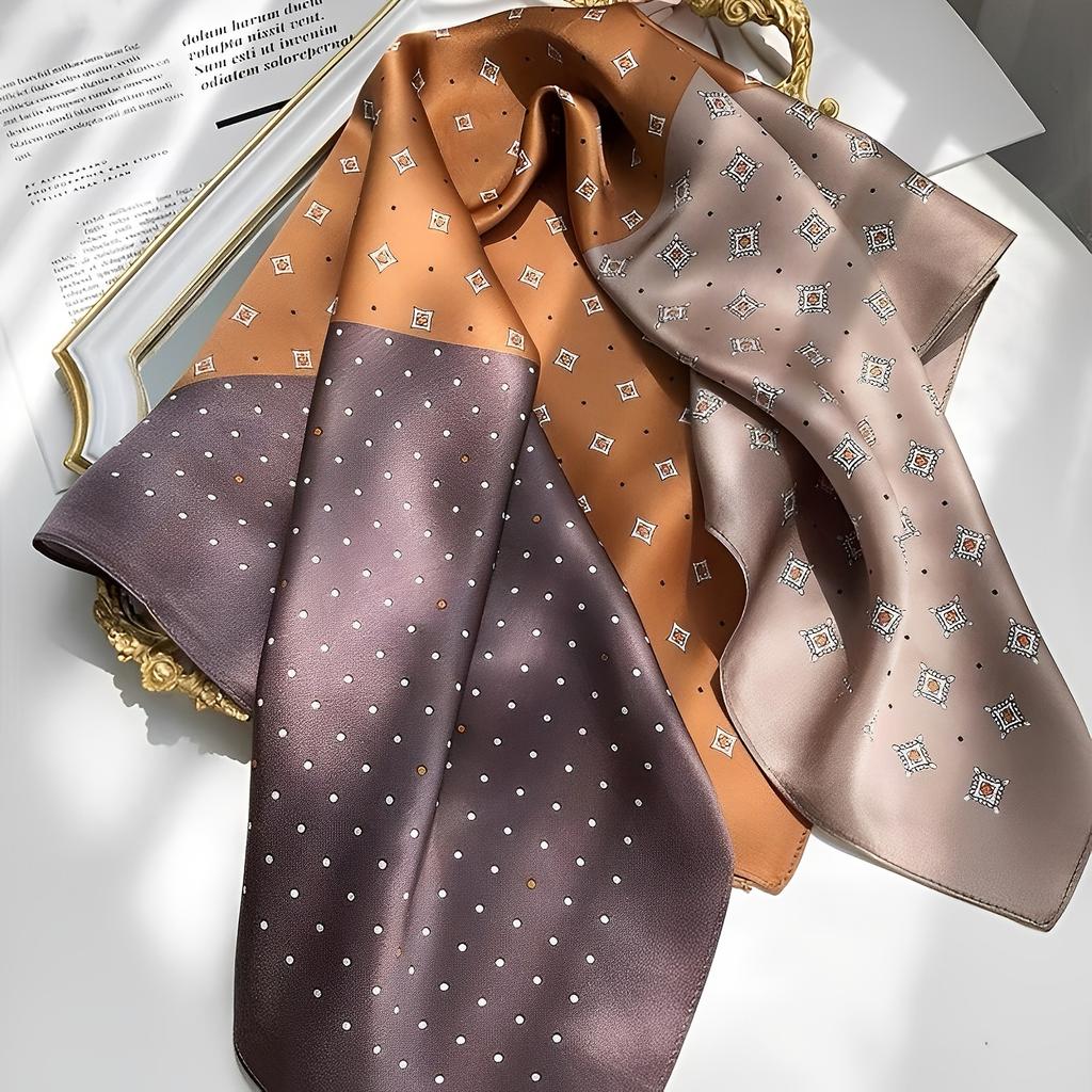 25.59" Faux Diamond Polka Dot Square Scarf Elegant Imitation Silk Shawl Casual Decoration Headscarf Small Neck Scarf