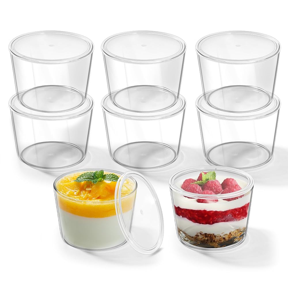 FGIUKC Heat-Resistant Glass Pudding Cups, 250ml, with Lid, Reusable, Round, 85cm Diameter, Set of