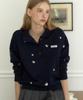 OURHOPE Margaret Embroidery Button-Down Sweatshirt - Navy