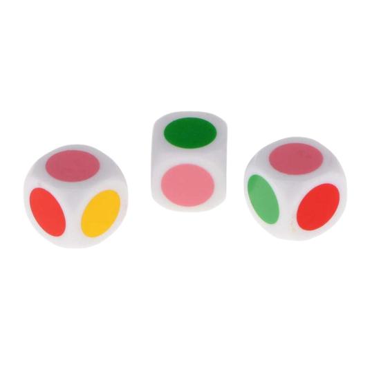 2 Stück Würfel, 16 mm, bunt, Lehrwürfel, 6-seitig, glatte Kante, lichtecht, für Brettspiele, breite Anwendung, Lernwürfel