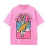 2026 Vintage Skeleton Surfer Endless Summer Graphic Black Acid Washed T Shirt Pink Beach Palm Tree Retro Cartoon Oversized Unise