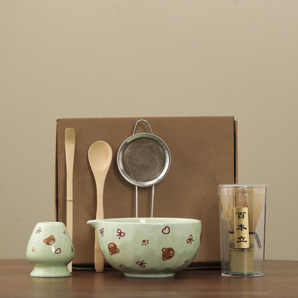 6-teiliges/Set Traditionelles Bambus Keramik Japanisches Matcha Tee-Set Matcha Schale Löffel Teezubereitungswerkzeuge Matcha Besen Set Zubehör Neu