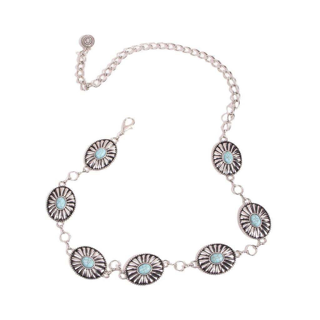 New Ethnic Style Turquoise Retro Oil Dropping Accessories Waist Chain Bohemian Western Style Women's Waist Chain