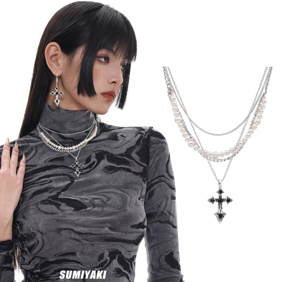 

Американское барочное жемчужное колье-крест, высококлассная многослойная цепочка для свитера из состаренного золота