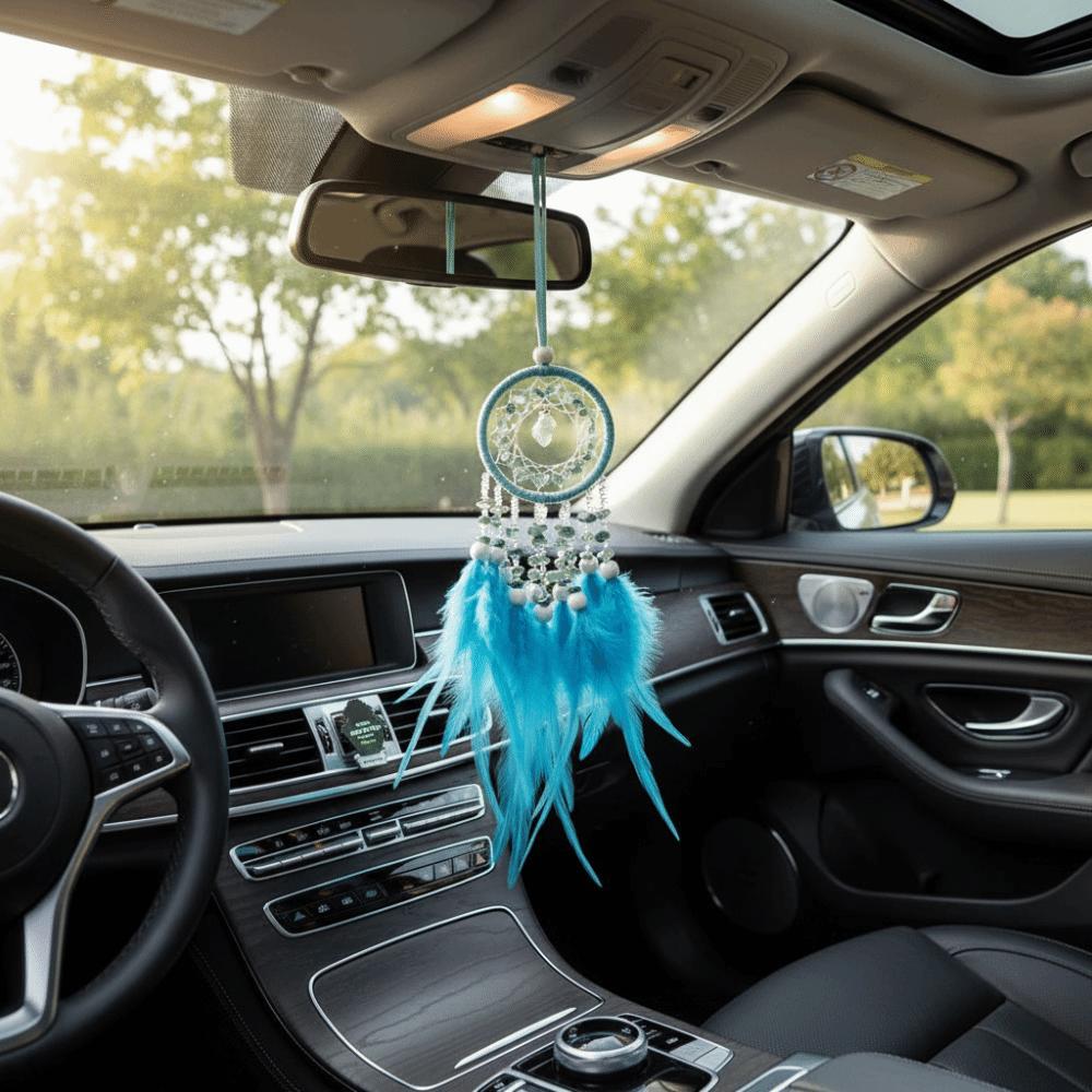 Hand Knitting Dream Catcher Car Pendant Handmade Crystal Stone Car Pendant  Mirror Decoration