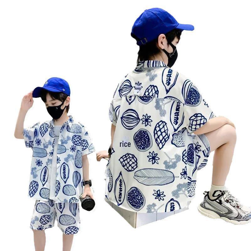 Boys' Summer 2023 Stylish Short-Sleeve Shirt and Suit Set - Trendy Cool Children's Clothing