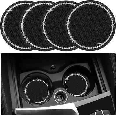 2PCS Auto Car Cup Holder Coasters Silicone Anti-Slip Bling Crystal Drink Car Cup Mat,Universal Vehicle Interior Accessories