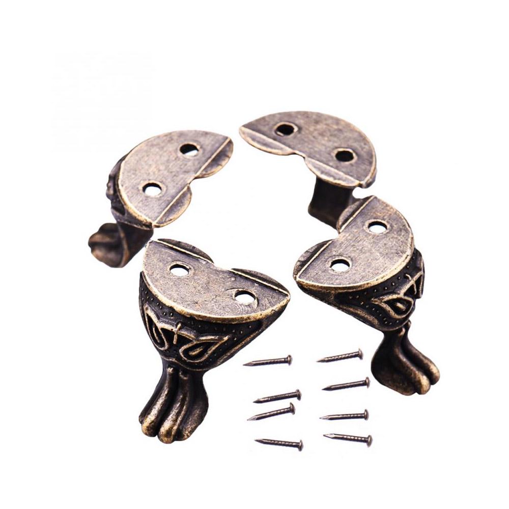 4 Pezzi Gamba Mobile Lega Antica Scatola Cassa Legno Piedini Decorativi Angolo Gamba Parte Mobile Durevole patas para mueble