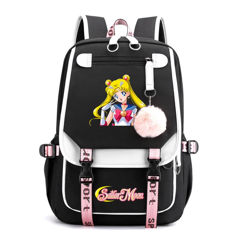 Sailor Moon Cute Anime Printed Student School Bag USB Interface Large Capacity Canvas Bag Computer Bag