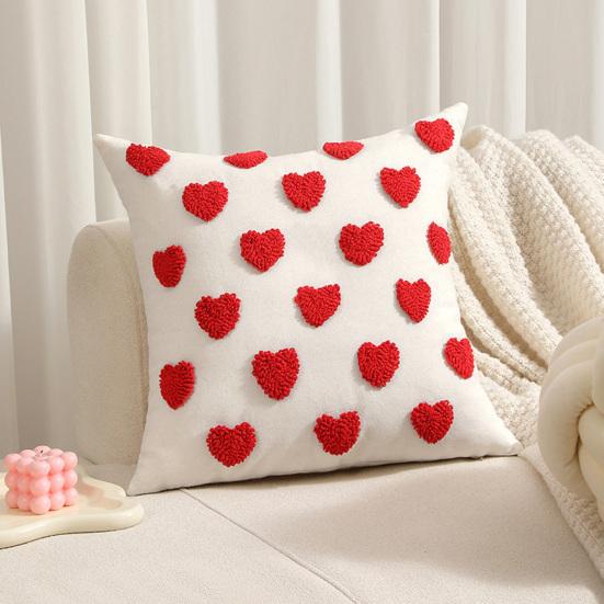 Valentines Day Throw Pillowcase 3D Heart Embroidery Short Plush Luster 45*45cm Hidden Zipper Closure Pillow