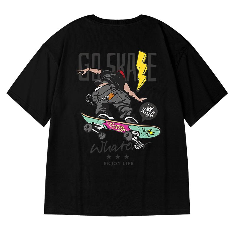 Trendy Boy Skateboard Print Crew Neck T-shirt 100% Cotton High Quality Fashion Top Spring Summer Trendy Casual Men