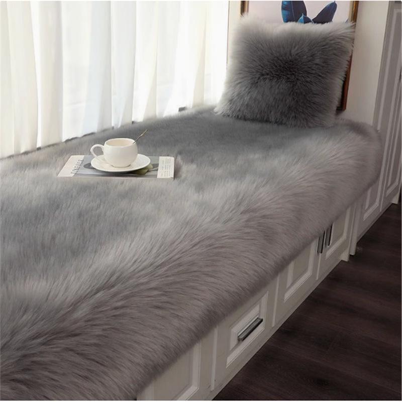 Plush White Faux Wool Rug for Bedroom, Living Room, and Bay Window.