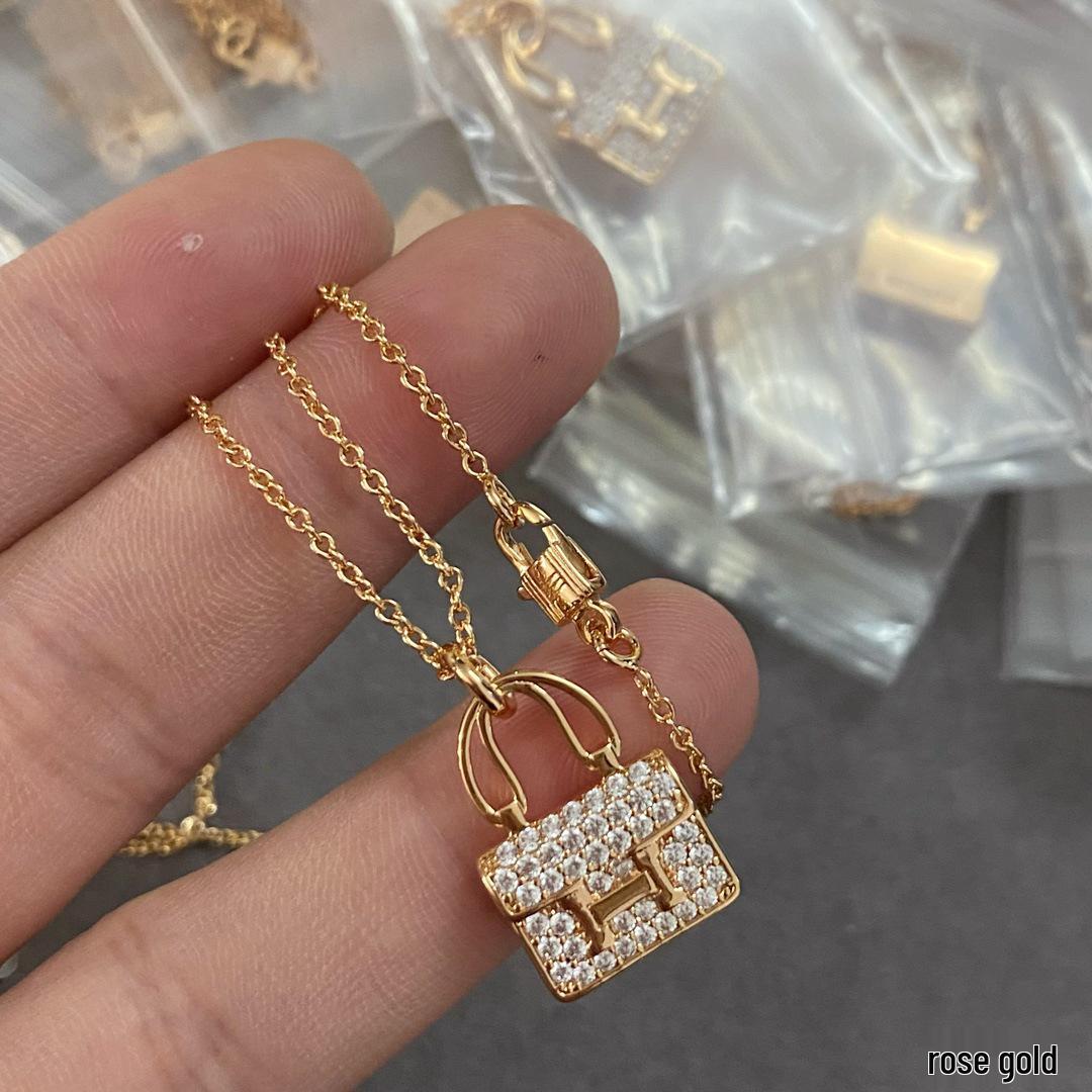 

Женское колье с розовым бриллиантом H и цепочка для ключицы - подвеска из розового золота 18 карат, популярный стиль для международной торговли