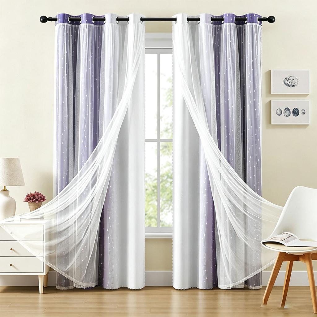 2er-Set Verdunkelungsvorhänge + Transparente 2-in-1 Doppellagige Thermisch Isolierte Ösenvorhänge Wohnzimmer Schlafzimmer Kinderzimmer Sichtschutz Heimdekoration
