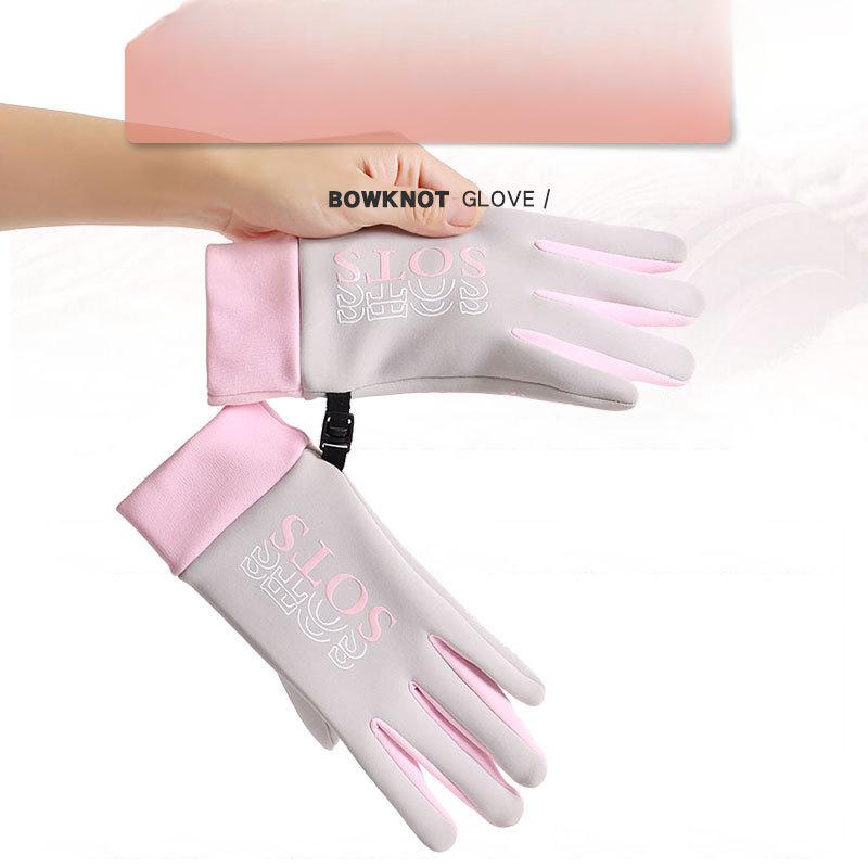 Warm Gloves for Women In Autumn and Winter New Style Plus Velvet Windproof and Cold-resistant Outdoor Riding Driving Anti Slip Touch Screen Gloves