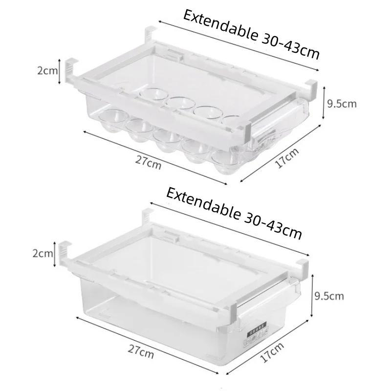 Kitchen Storage Box Fruit Vegetable Preservation Organizer Transparent Egg Container Under-shelf Refrigerator Drawer Silver Tray