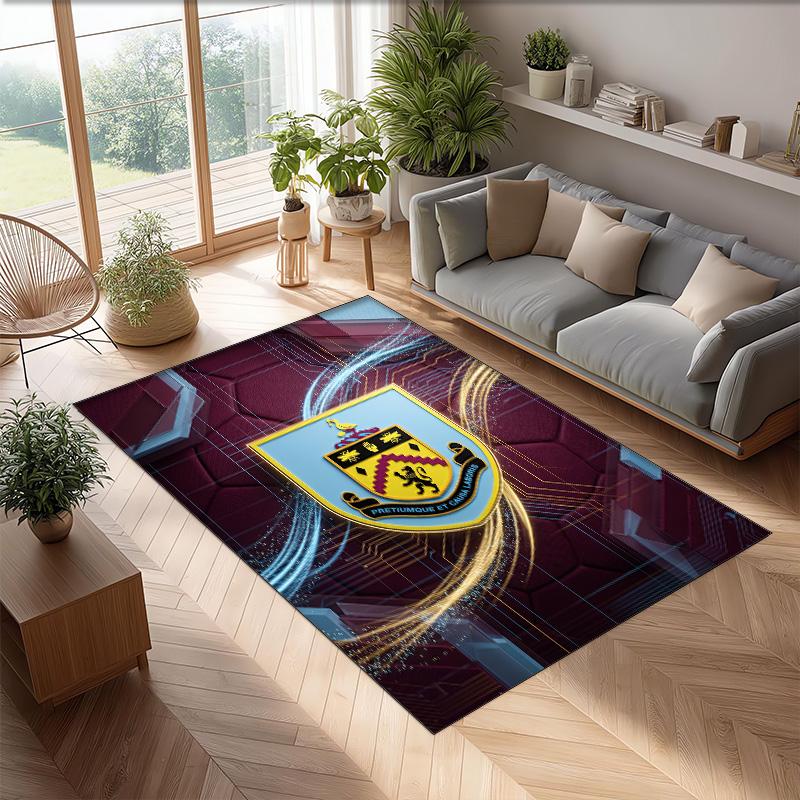 Burnley Football Print Crystal Velvet Rug, Comfortable Water Absorbent Non Slip Indoor Floor Carpet