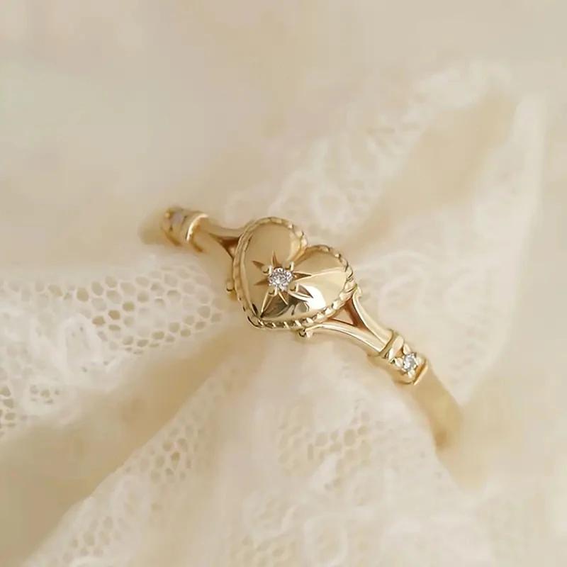 Huitan Inele Trendy Culoare Aur Femei Design Inimi Incrustate Zirconiu Cubic Strălucitor pentru Nuntă Petrecere Logodnă Accesorii Cadou