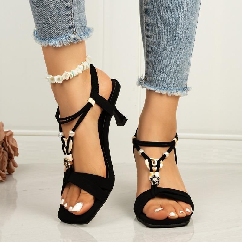 Plus-size High-heeled Sandals Women's Shoes with Elastic Bands and Thin Heels Flip-flops