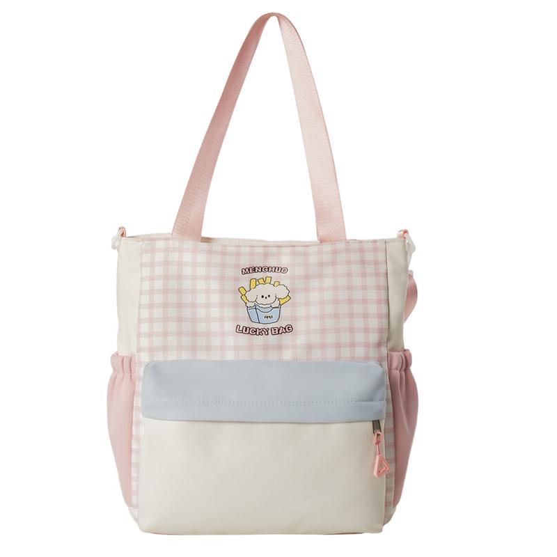 

Student Schoolbag Contrast Shoulder Bag Plaid Handbag Book Bag розовый