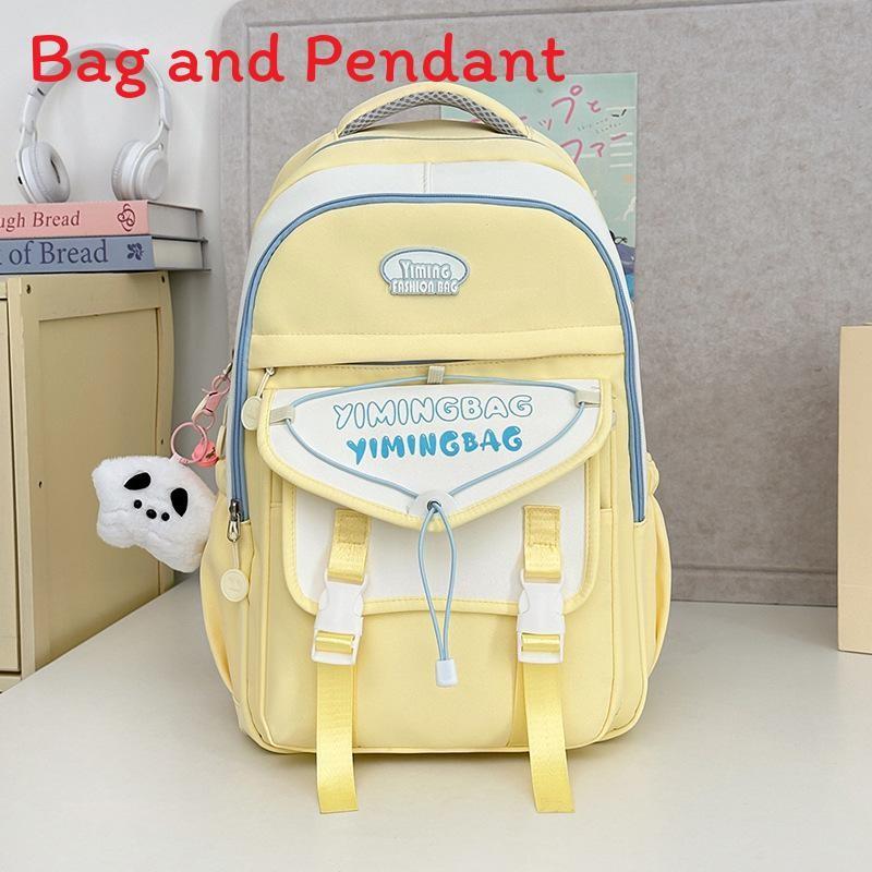 Cute Color Blocked Letter Printed Student Leisure Backpack With Pendant Plush