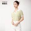 Yalida Knitted Shirt Short Sleeve Bubble Sleeve V-neck Short Top