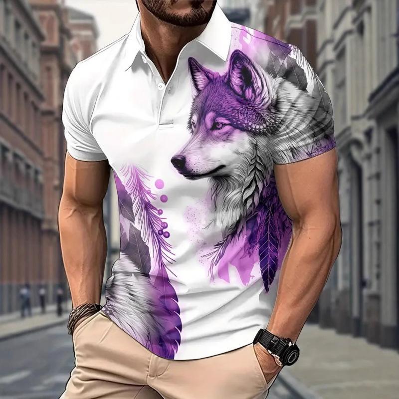 Trendy geometric pattern short-sleeve polo shirt, perfect for casual daily wear.